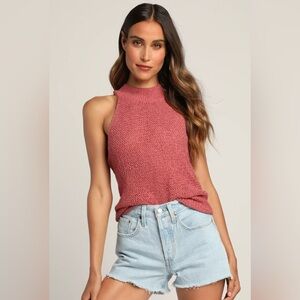 Loving Arms Rose Pink Loose Knit Sleeveless Mock Neck Top size S